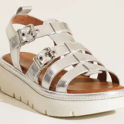 Peach Flores Striped Leather Stiletto Sandals with Tassels image 4