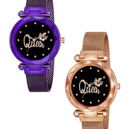 CSAMON Women Pack OF 2 Dial & Bracelet Style Straps Analogue Watch Queen Purple Rose Gold-picture-41