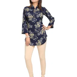 Meher Impex Floral Print Mandarin Collar Crepe Top image 3