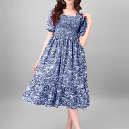 Raiyani Enterprise WomenFloral Print Puff Sleeve Fit & Flare Midi Dress-image-96