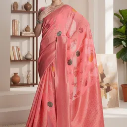 THREAD BOX Floral Linen Blend Banarasi Saree-picture-23
