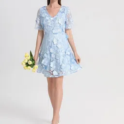 JC Collection Women Floral Self Design Lace Insert Fit & Flare Dress-picture-11