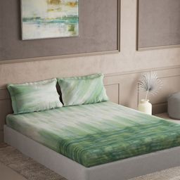 DDecor Green & White Geometric 144 TC Bedsheet with 2 Pillow Covers-picture-38