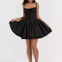 StyleCast Women Solid Tie-Ups Sleeveless Mini Party Dress image 3
