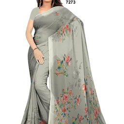SHIVAM FABRICS Floral Poly Georgette Saree image 1