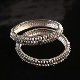 JAYPORE Set Of 2 Oxidised Stone-Studded Bangles-picture-19