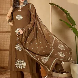 Anouk Mirage Ethnic Motifs Embroidered Keyhole Neck Pure Cotton Kurta With Palazzos & Dupatta-picture-12