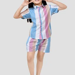 BAESD Girls Striped Pure Cotton Shirt With Shorts Clothing Set-image-98