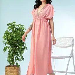 Oxolloxo Women V-Neck Elasticated Side Slits Beachwear Dress image 3