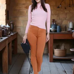 DressBerry Women Orange Stretchable Roma Fabric High Rise Pants-picture-21