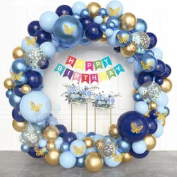 aniloons Blue and Gold Theme with Butterflies and Happy Birthday Banner image 1