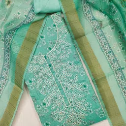 BlissFlair Floral Printed Thread Work Chanderi Cotton Unstitched Dress Material-picture-21