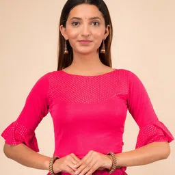 Bindigasm's Advi Foil Printed  Ruffles Sleeves Stretchable Saree Blouse-picture-14