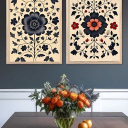 Kotart Beige & Black 2 Piece Floral and Botanical Wooden Wall Arts-picture-1