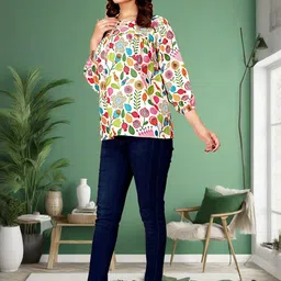 KHANJAN FASHION Floral Printed Crepe Top image 4