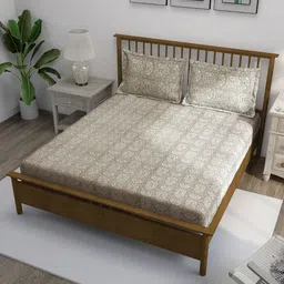 SWAYAM Brown & Grey Floral 210 TC King Bedsheet with 2 Pillow Covers image 2