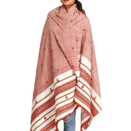 Exotic India Women Floral Embroidered Mirror Work Pure Woollen Shawl-picture-29