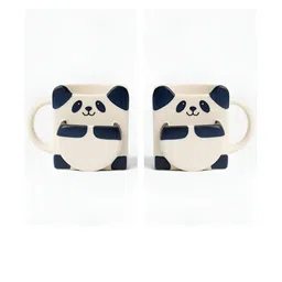 Kraftlik Handicraft Set of 2 White Handcrafted Panda Biscuit Ceramic Mugs image 5