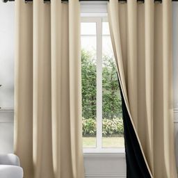HOMEMONDE Beige & Black Set of 2 Black Out Door Curtain-image-100
