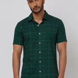 Mufti Men Spread Collar Windowpane Checks Checked Cotton Slim Fit Casual Shirt image 1