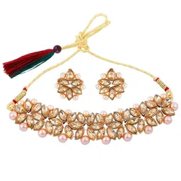Silver Shine Gold-Plated Kundan-Studded & Beaded Jewellery Set image 3