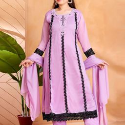 Aarika Girls Ethnic Motifs Embroidered Regular Kurta with Trousers & With Dupatta-picture-22
