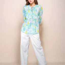 Zink London Tropical Print Mandarin Collar Blouses & Tops image 2