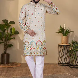 KURTA WALLAH Men Geometric Printed Thread Work Floral Kurta image 2