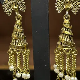 shora Golden Oxidised Peacock Jhumka Earrings Alloy Jhumki Earring, Earring Set-picture-23