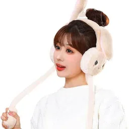 kidvibe Cute Rabbit Bunny Design Soft Foldable Ear Moving Earmuff for Girls & Kids Ear Muff-picture-20