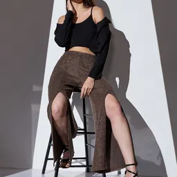 globus Women Flared Brown Polyester Trousers image 5