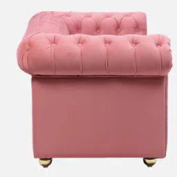 casacraft from pepperfry Derby Velvet Fabric 3 Seater Sofa in Blush Pink Color image 5