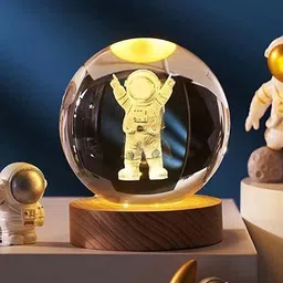 shopogenix 3D Astronaut Crystal Ball,2.4 inch Glass Ball with Led Wood Base Lamp Night Lamp image 1