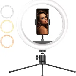 BROLAVIYA 10 Inch Selfie Ring Light with Tripod Stand, Dimmable Desk LED Ring Light Flash-picture-22