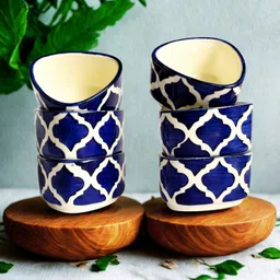 freakway Ceramic Sauce Bowl Ceramic Handcrafted Bliss Dip Bowl |Blue & White |Set of 6 | (50 ml each) image 5