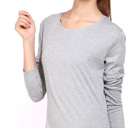 ap'pulse Women Solid Round Neck Pure Cotton Grey T-Shirt image 2
