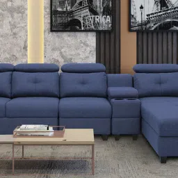 woodsworth from pepperfry Impero Fabric LHS Sectional Sofa in Navy Blue Colour with Adjustable Headrest image 1