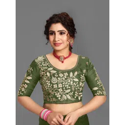 hutah Unstitched Velvet Blouse Material Embroidered image 4