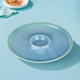 ekhasa Ceramic Serving Chip and Dip Platter | Snacks Plates Round Shape, Blue Chip & Dip Tray Serving Set image 5