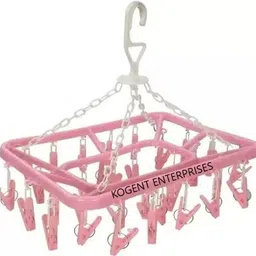 kogent enterprises 32 Clips Sock Dry Rack For Baby Cloth, Towel, Underwear Plastic Clip Hanger Plastic Scarf Hanger For Scarf image 1