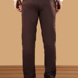 pesado Men Slim Fit Brown Cotton Blend Trousers image 5