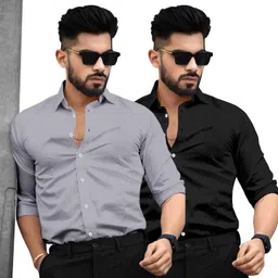 gloren Men Regular Fit Solid Spread Collar Casual Shirt-picture-11