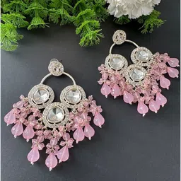 Crown Fabulous Jewellery Gold-Plated Kundan & Beaded Contemporary Drop Earrings image 2