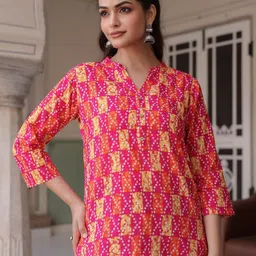 Rain & Rainbow Women Printed Mandarin Collar Cotton Top image 3