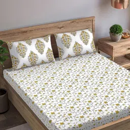 Trance Home Linen Yellow & White 180 TC Single Bedsheet with 1 Pillow Covers image 2