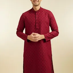Diwas by Manyavar Geometric Woven Design Mandarin Collar Straight Kurta & Trousers image 2