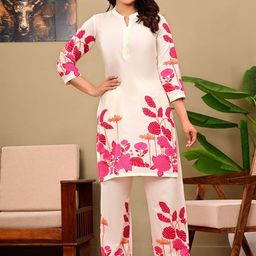 label adrija Women Cream and Pink Pure Cotton Floral Printed Co-Ords Set-picture-10