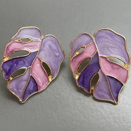 AKISON JEWELS Women Alloy Purple & Pink Leaf Shaped Earrings-image-32