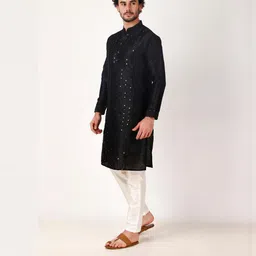 PulseIQ Men Black Art Silk Kurta Sets image 2