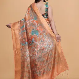 Mufa Floral Digital Printed Zari Border Saree With Unstitched Blouse Piece image 3